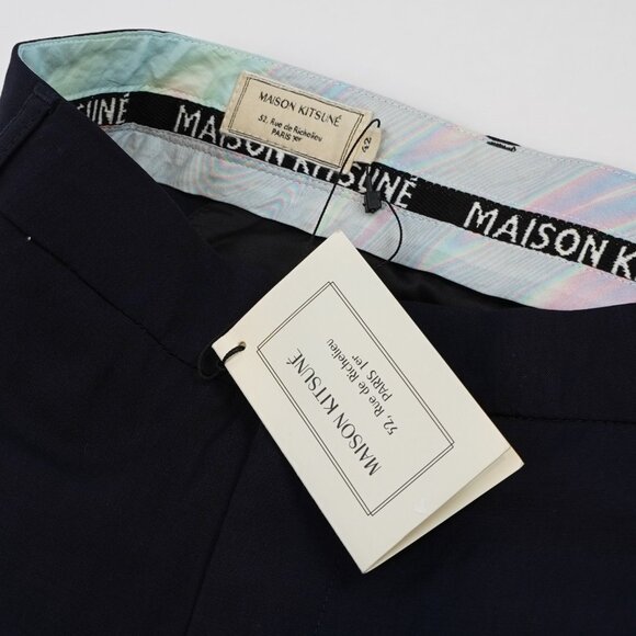 Maison Kitsune Paris 100% Wool Trouser Dress Pants Navy 34" Inseam - 42 / Medium - Picture 3 of 6